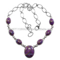 Natural Purple Turquoise Gemstone & 925 Sterling Silver Costume Matching Necklace
